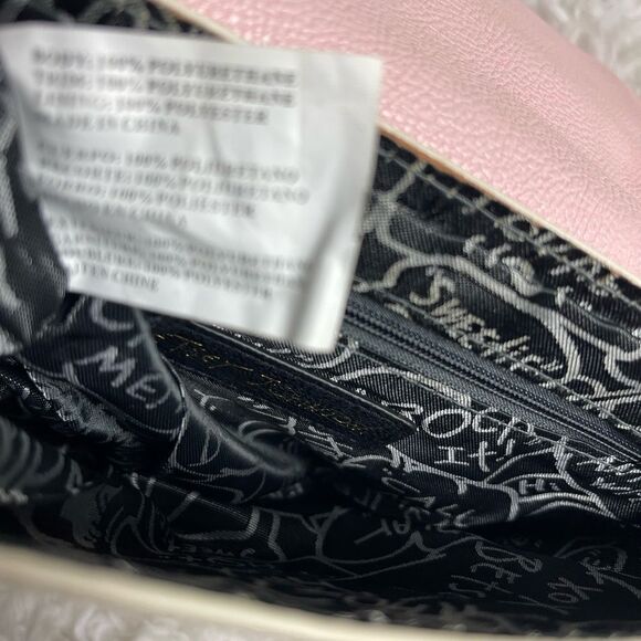 Betsey Johnson tricolor Crossbody bag Pink,beige & Black gold tone hearts accent - Picture 13 of 15